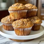 Close-up view of golden-brown banana muffins topped with a sprinkle of cinnamon.