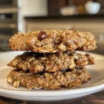 Close-up view of chewy oatmeal breakfast cookies, showcasing their texture and ingredients.