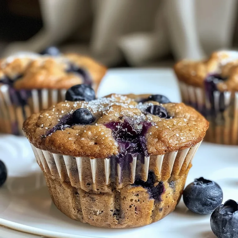Close-up of blue-flecked Greek yogurt muffins with a golden-brown top.