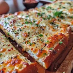 Close-up view of golden-brown keto cheesy garlic bread with melted cheese.