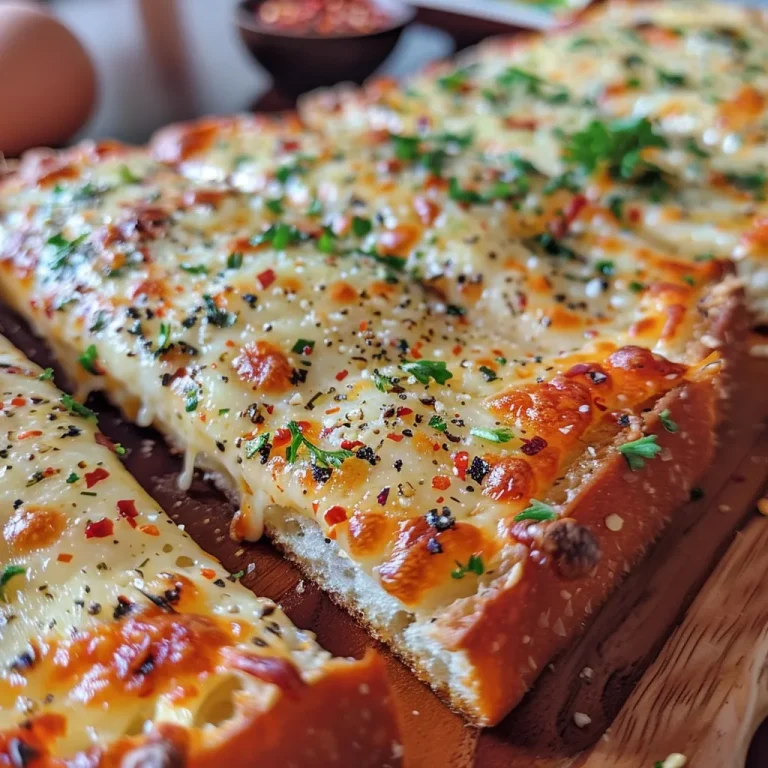 Close-up view of golden-brown keto cheesy garlic bread with melted cheese.