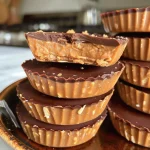 Close-up view of No-Bake Peanut Butter Protein Cups, showcasing their creamy texture and chocolate topping.