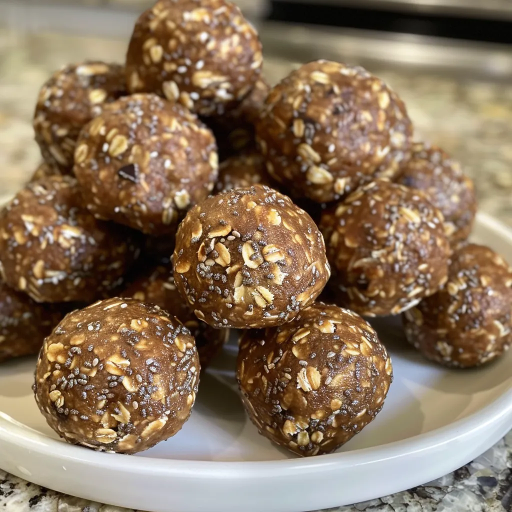 Close-up of delicious no bake protein balls on a wooden surface.