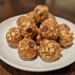 Close-up view of Peanut Butter Bliss Balls, showcasing their texture and chocolate chips.