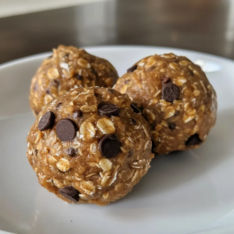 Close-up view of Peanut Butter Energy Balls with chocolate chips.