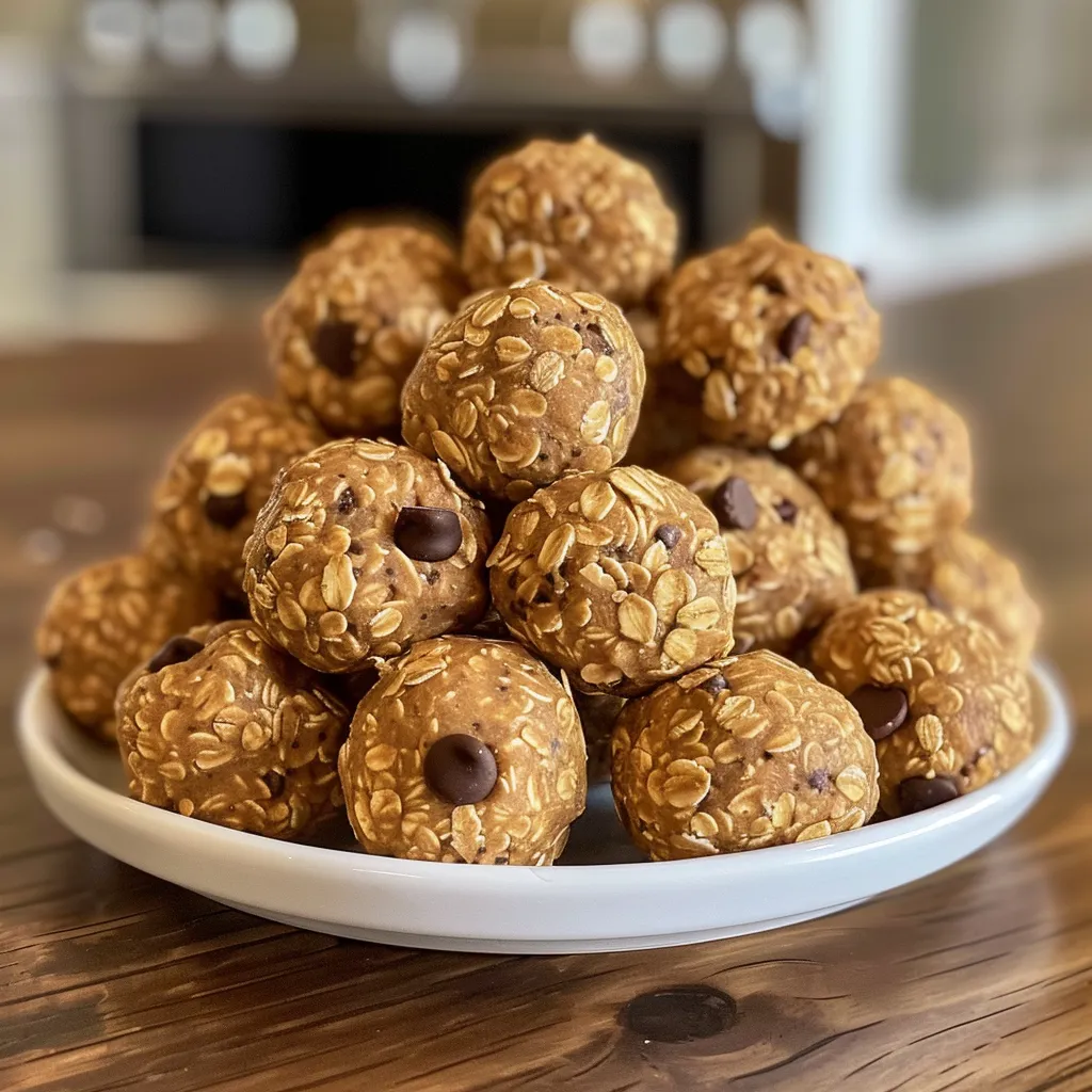 Side view of delicious Peanut Butter Energy Balls in a bowl.