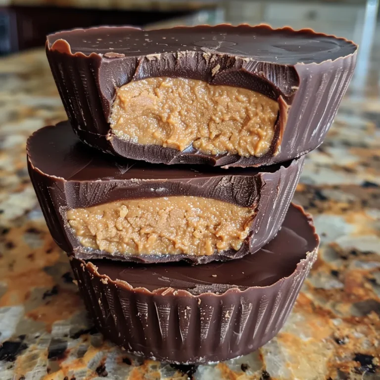 Close-up of a Protein Copycat Reese's Cup, showcasing its creamy peanut butter filling and chocolate exterior.