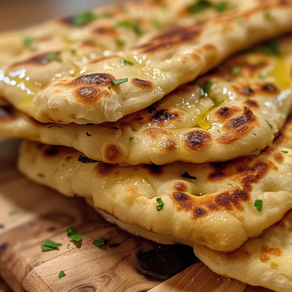 A side view of freshly baked soft flatbread with a golden-brown surface.