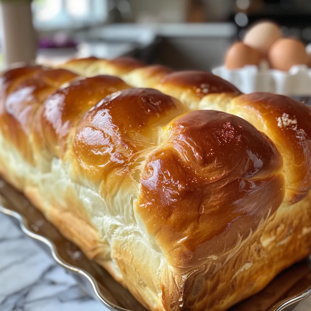 Side view of a freshly baked Soft Milk Bread Loaf showcasing its soft crust and airy interior.