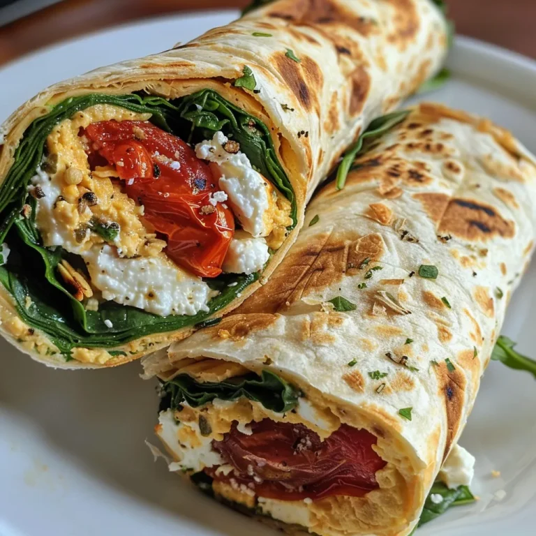 Close-up of a spinach feta wrap with vibrant green spinach and crumbled feta cheese.