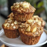 Close-up view of Apple Oatmeal Muffins with a golden-brown crust.
