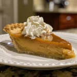 Close-up of a slice of Butterscotch Pie on a plate, showcasing the creamy filling and crust.