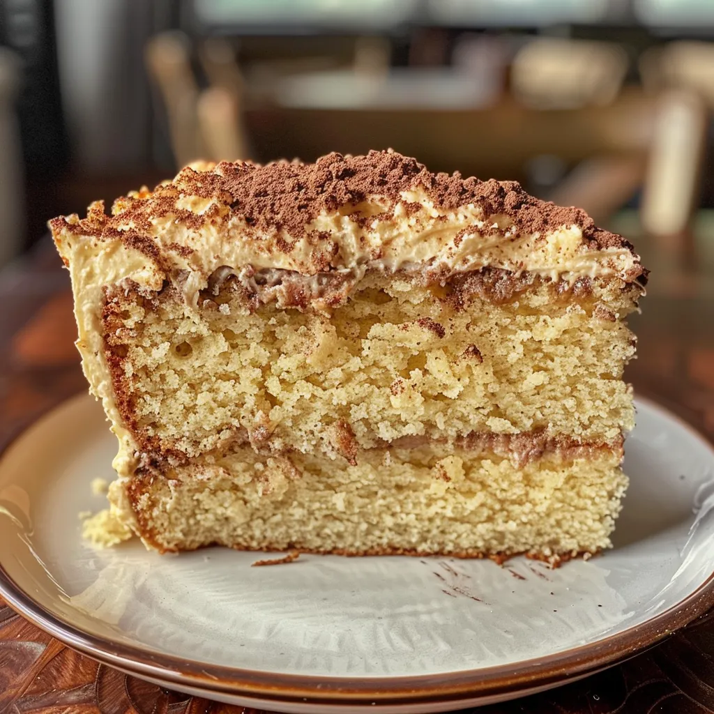 Close-up of a moist Cake Mix Coffee Cake with a rich cinnamon topping, showcasing its texture.