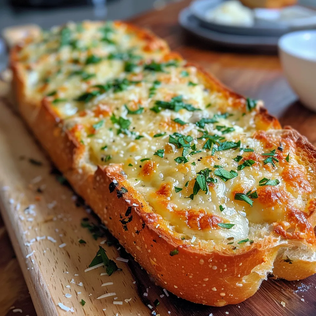 Juicy, melted cheese and garlic spread over a crusty French loaf.