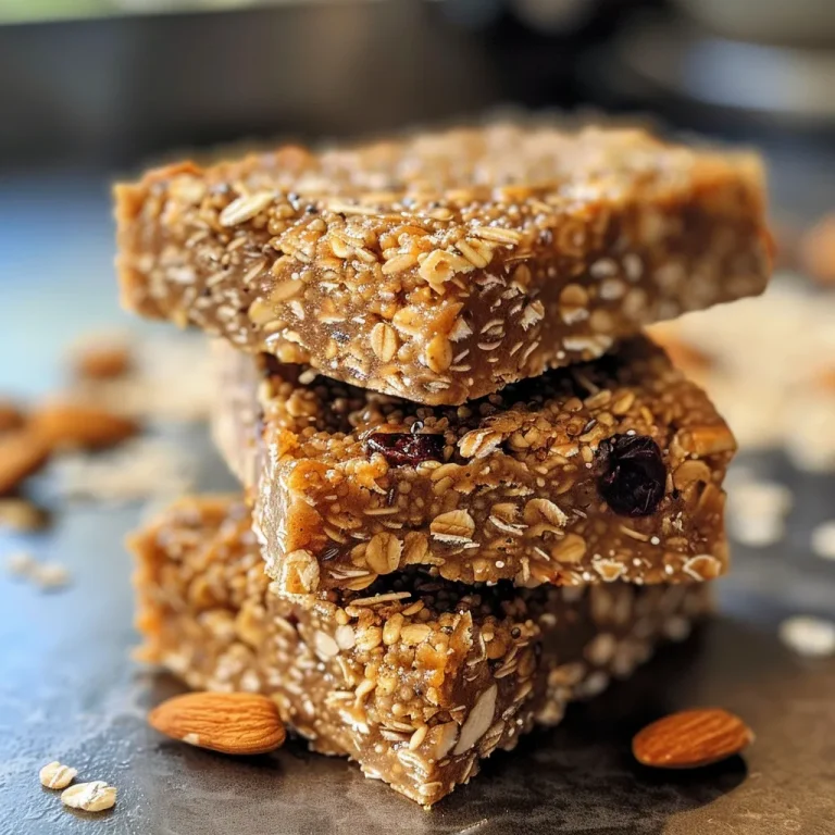 Close-up of chewy almond butter power bars with visible nuts and dried fruits.