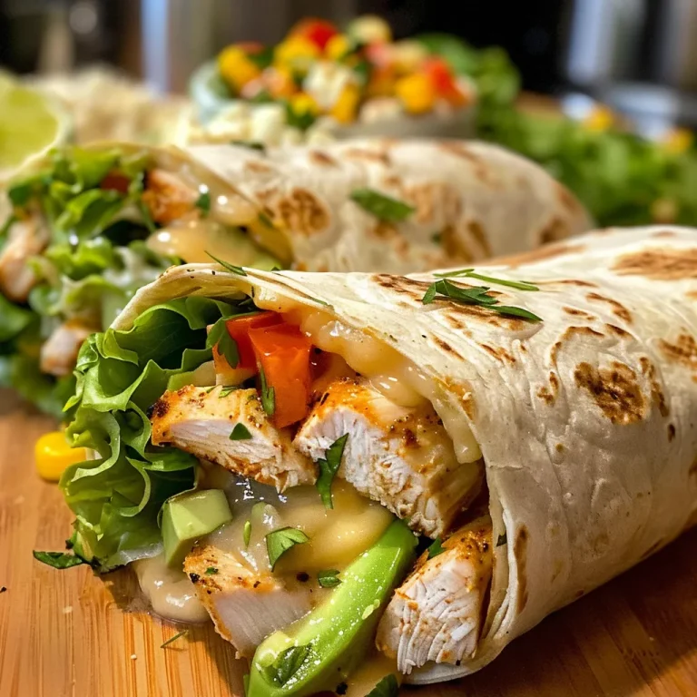 A close-up view of a Chicken Avocado Ranch Burrito filled with vibrant ingredients.