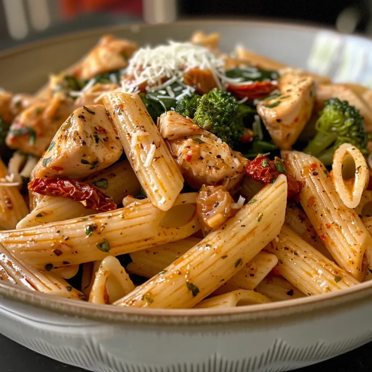 Close-up view of Chicken Pasta Meal Prep Bowls with colorful ingredients.