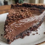 Close-up side view of a chocolate cookie crumb crust with a glossy finish.