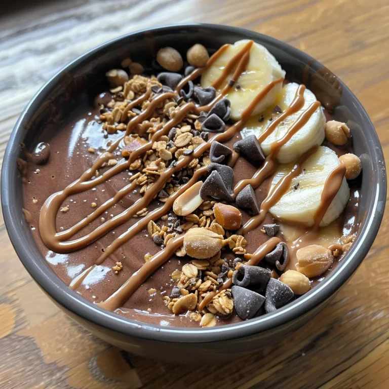 Embrace Your Inner Chef with a Delicious Chocolate Peanut Butter Smoothie Bowl Close-up of a chocolate peanut butter smoothie bowl topped with sliced bananas and granola.