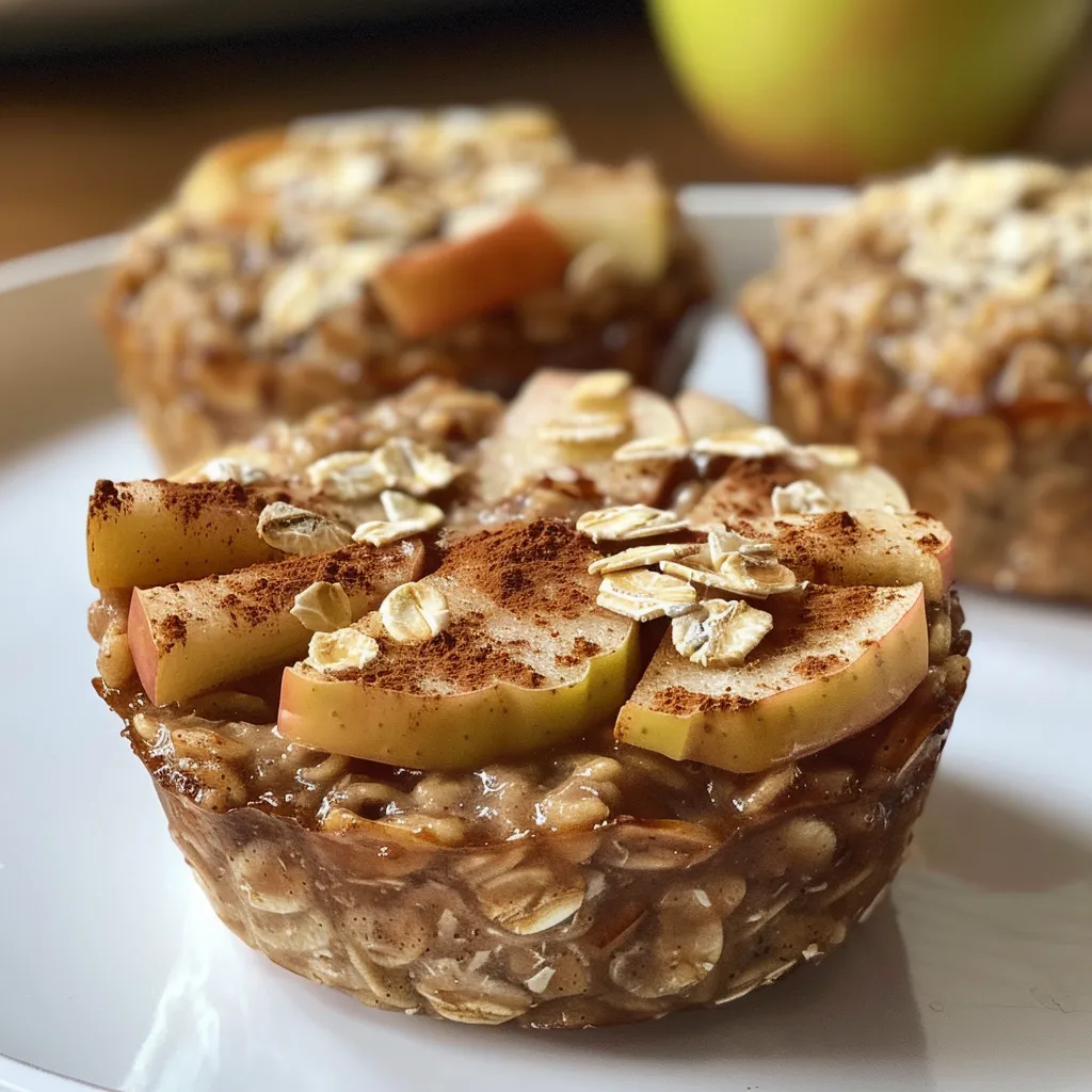 Close-up of cinnamon apple oatmeal protein cups, showcasing a golden-brown exterior.