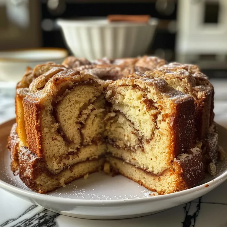 Side view of a Cinnamon Swirl Pound Cake loaf, showcasing its rich cinnamon swirls and golden crust.