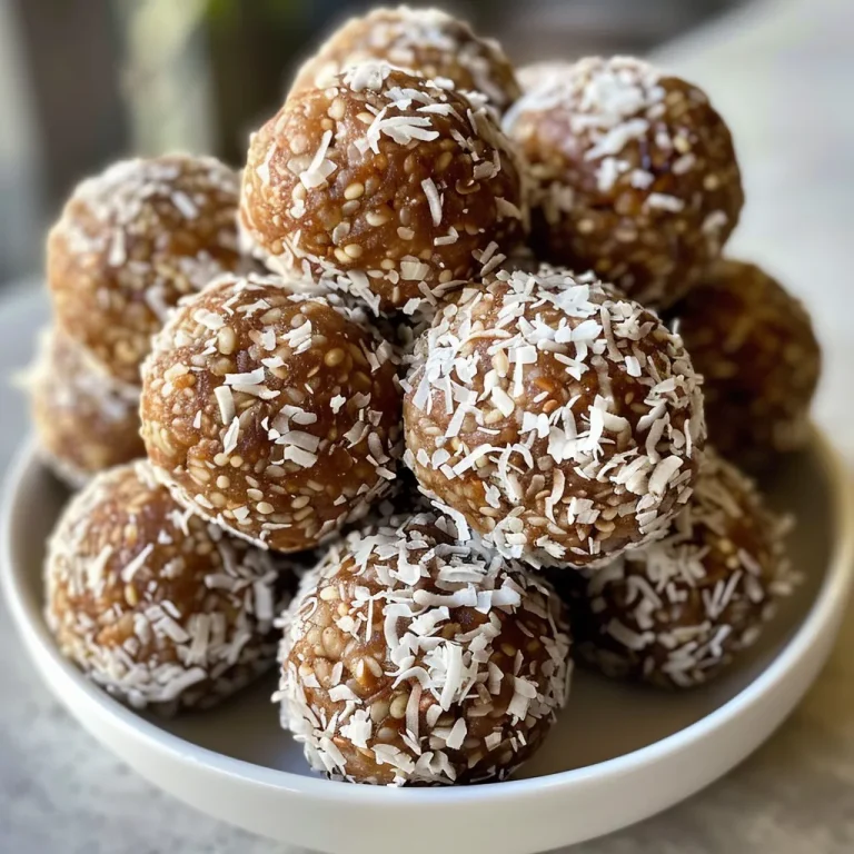 Close-up view of delicious coconut date energy balls with a textured surface.