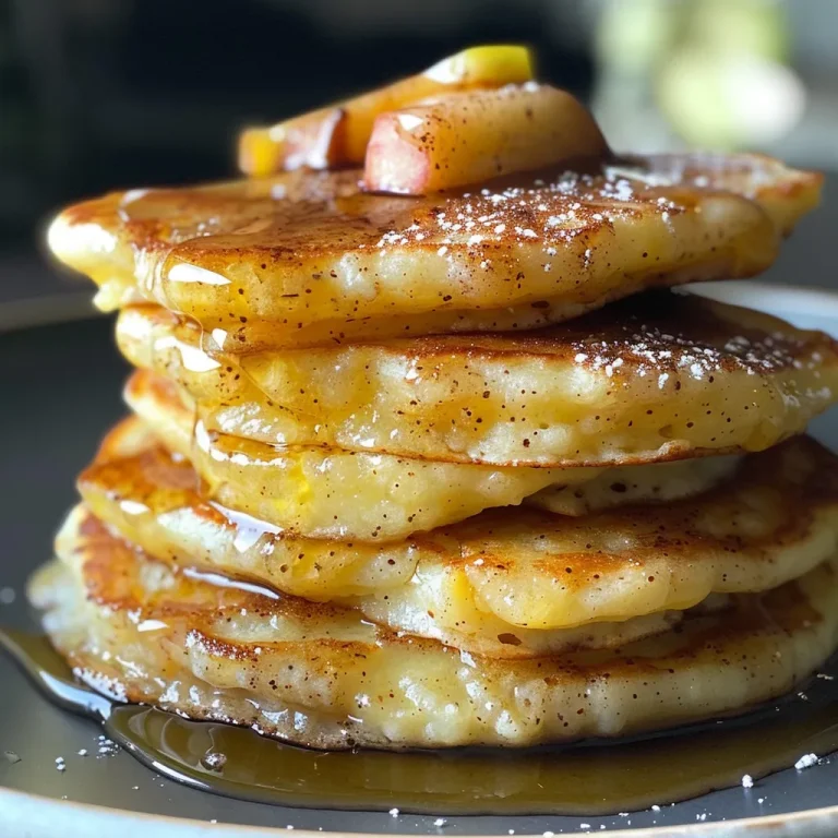 Fluffy Cottage Cheese Pancakes: A Cozy Morning Treat Close-up side view of fluffy pancakes topped with apple slices and cinnamon.