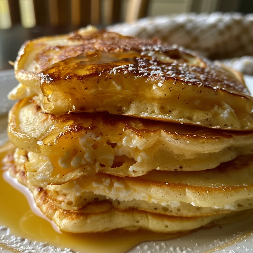 Delicious cottage cheese pancakes adorned with grated apple and a dusting of cinnamon.