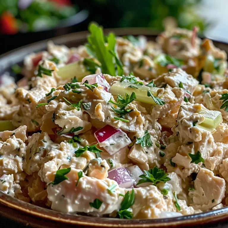 A close-up side view of a creamy Cottage Cheese Tuna Salad in a bowl.