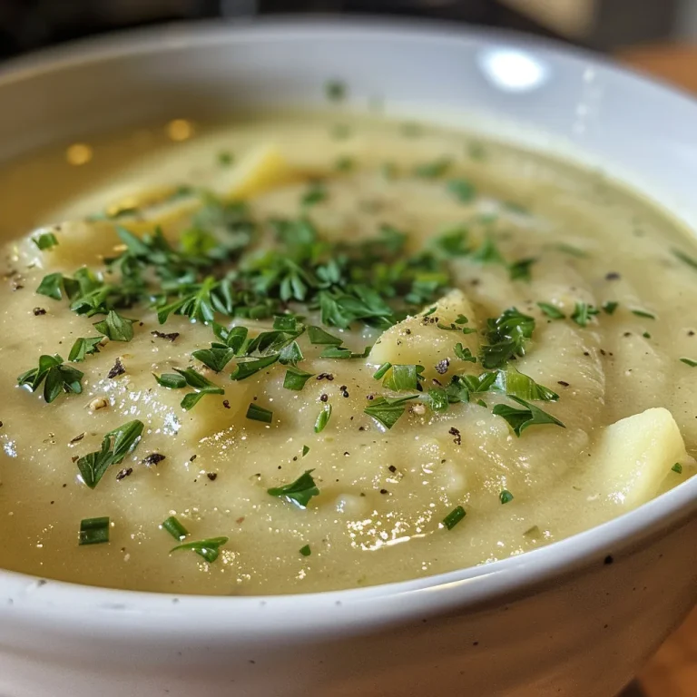 Embrace Cozy Vibes with Our Creamy Potato Leek Soup Recipe Close-up view of creamy potato leek soup in a bowl, garnished with fresh herbs.