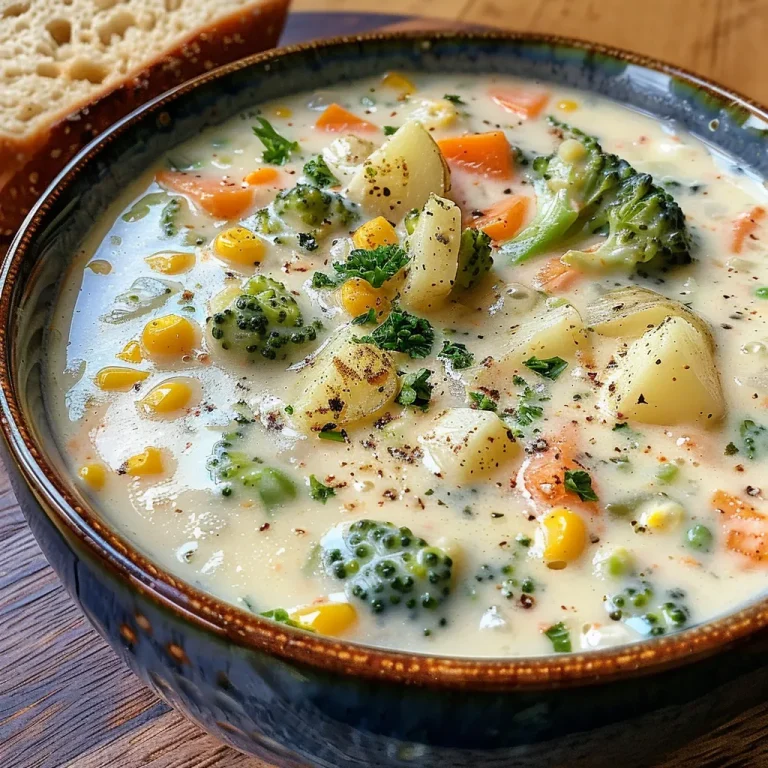 Close-up view of a creamy vegetable soup garnished with herbs.