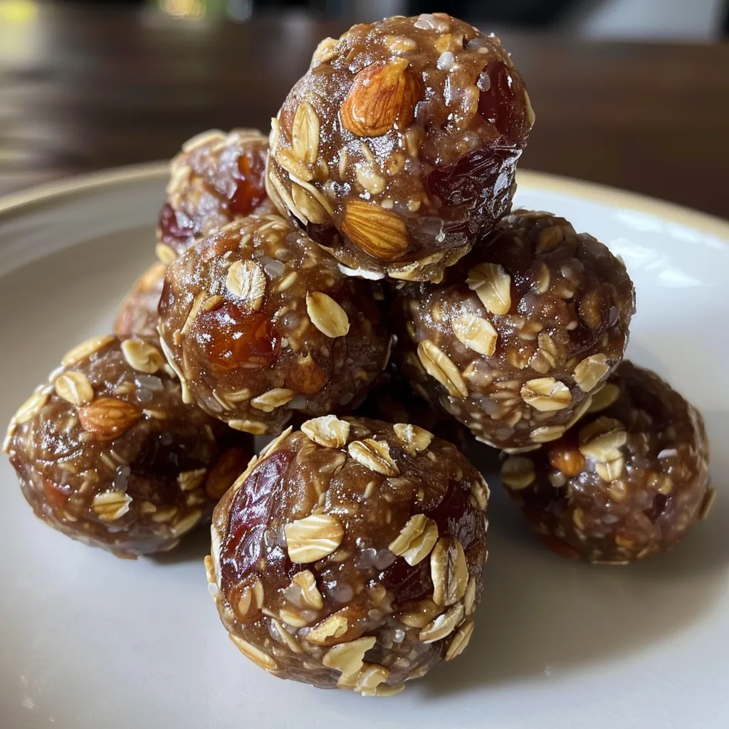 Close-up view of Date Nuts Energy Balls on a wooden surface, showcasing their textured surface.