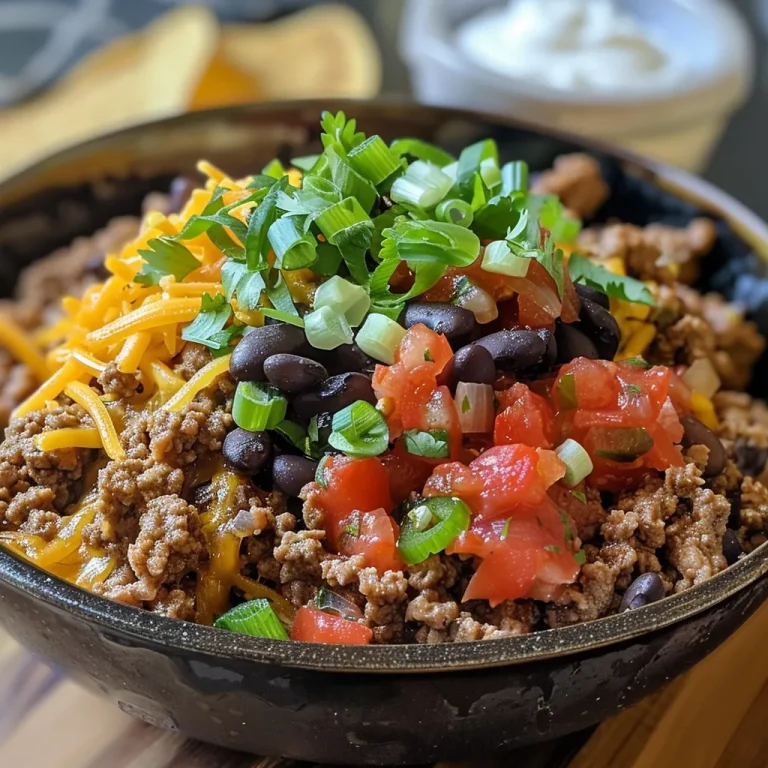 Close-up of a hearty beef burrito skillet with vibrant toppings.