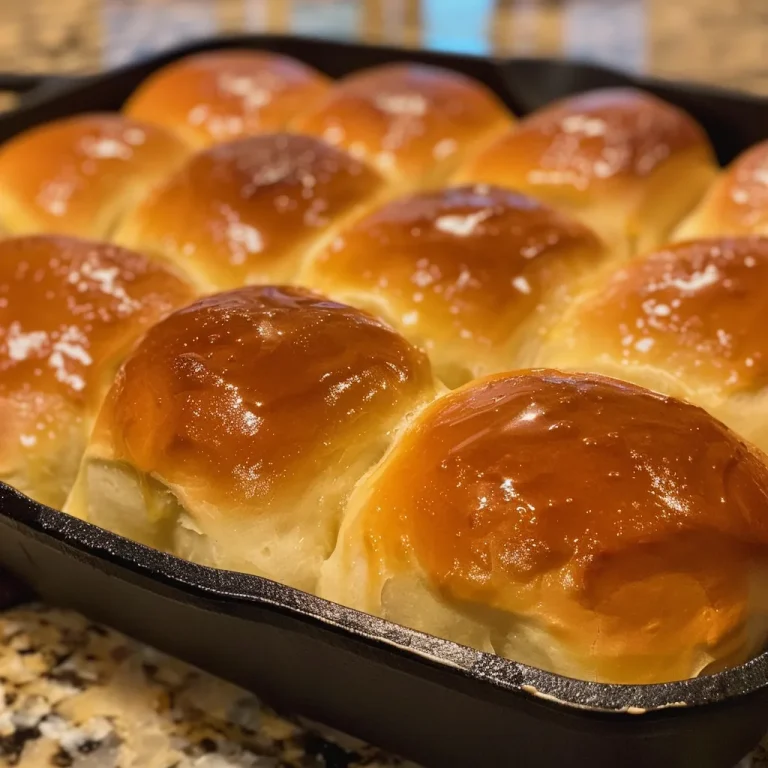 Fluffy Cast Iron Dinner Rolls: Your New Go-To Recipe for Cozy Meals Close-up view of golden brown cast iron dinner rolls stacked on a plate.