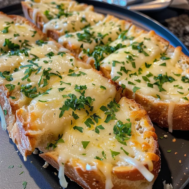 Close-up view of a golden-brown Garlic Cheese Bread with melted cheese on top.