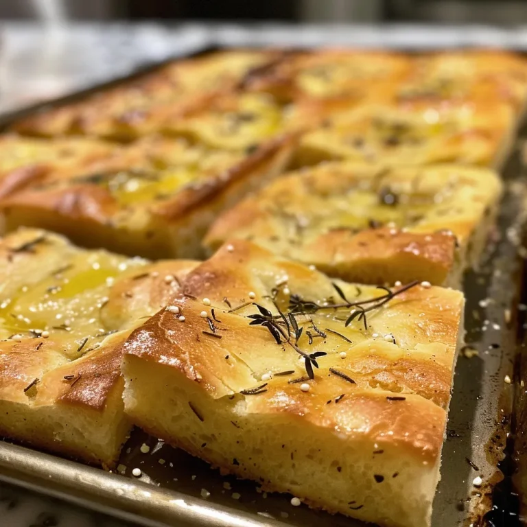Close-up view of soft, golden-brown gluten-free focaccia with visible rosemary.