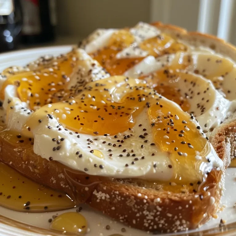 Close-up view of Greek yogurt and honey drizzled on crispy toast.