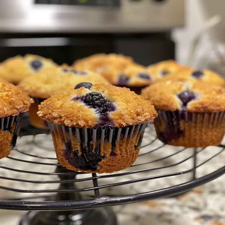 Bite into Bliss Fluffy Greek Yogurt Blueberry Muffins for a Perfect Morning Juicy blueberry muffins with a golden-brown top, showcasing a side view.