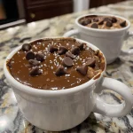 Close-up of a Greek Yogurt Mug Cake with chocolate chips and a creamy texture.
