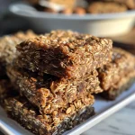 Close-up view of healthy oatmeal breakfast bars with visible texture and ingredients.