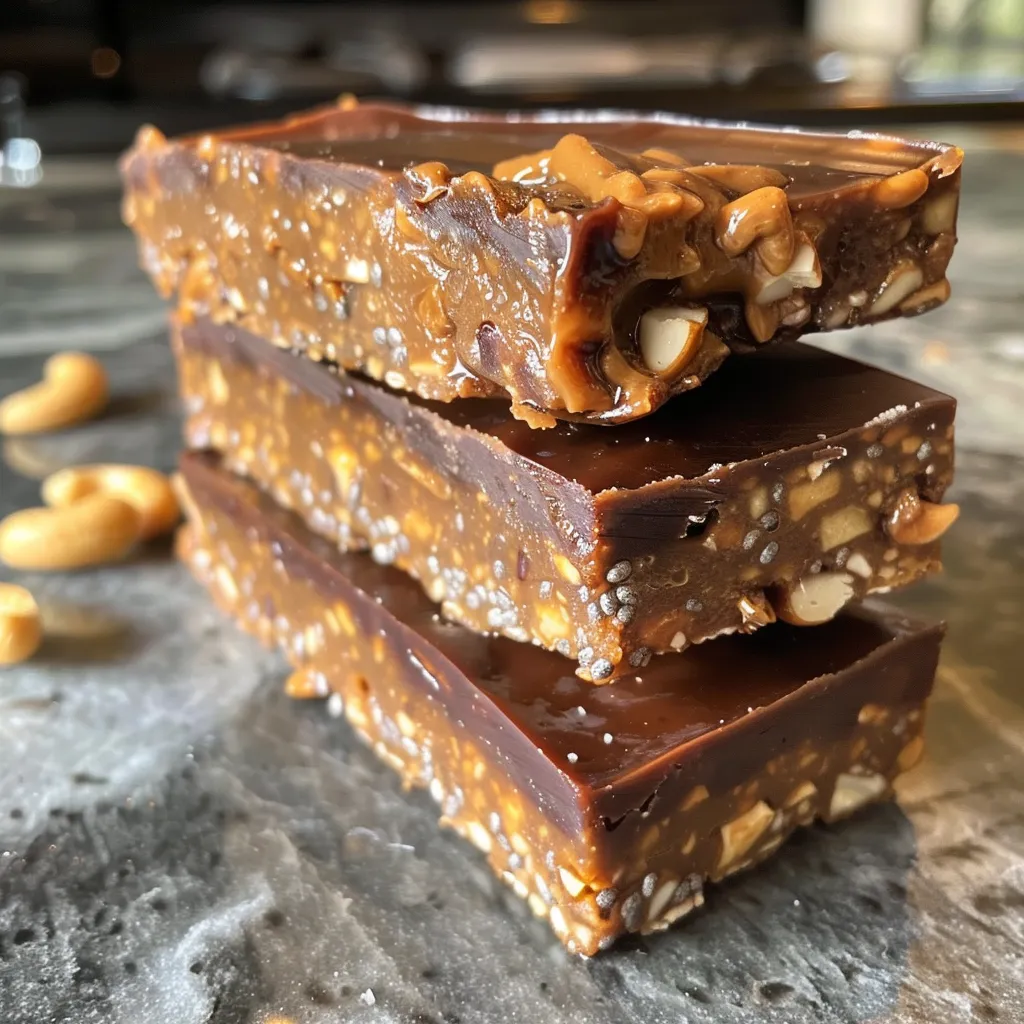A textured close-up showing juicy homemade protein bars stacked and ready to eat.