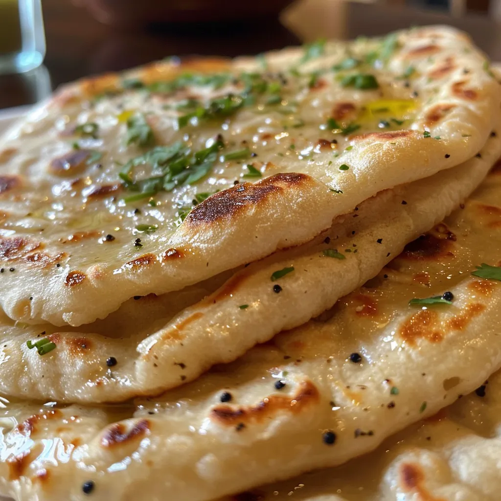 Side angle of freshly baked flatbread showing its fluffy interior.