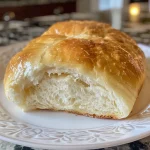 Close-up of golden brown homemade buns, showing a soft, fluffy texture.