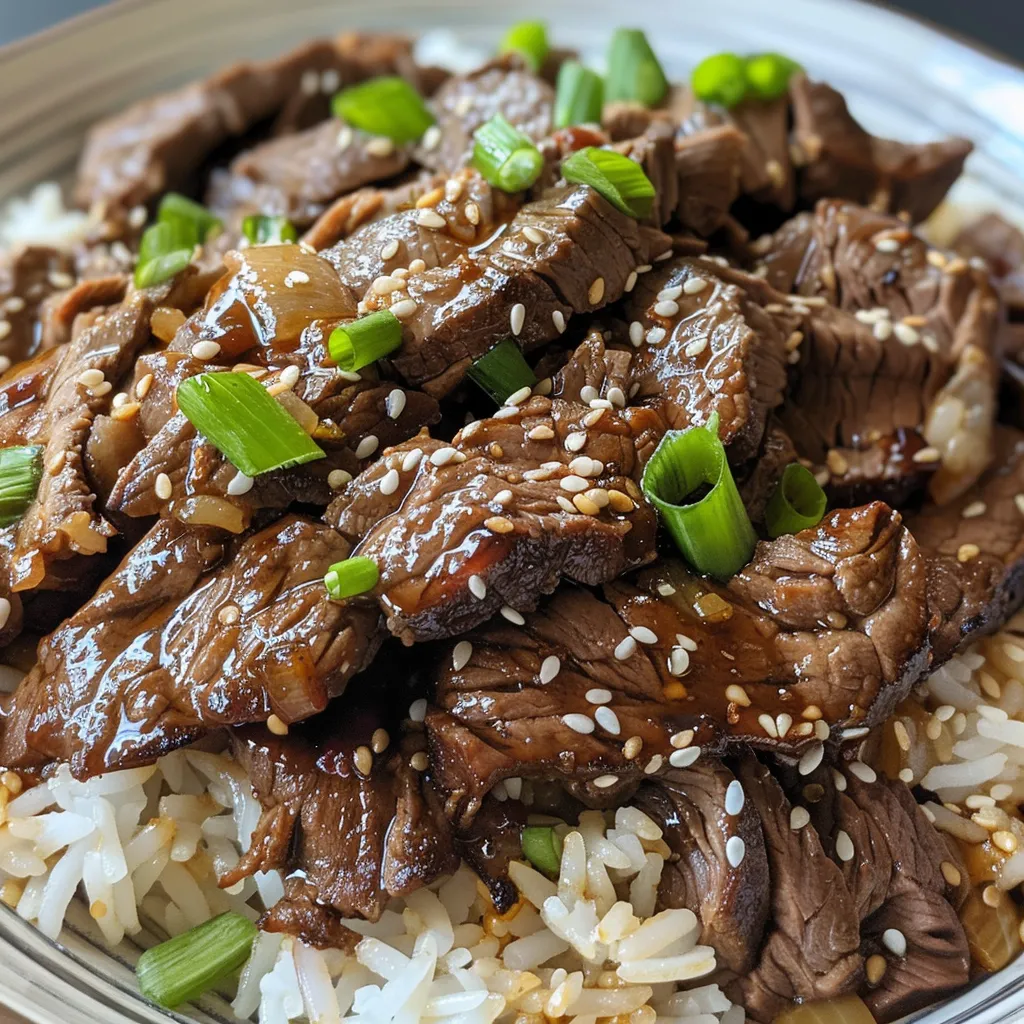 Side angle of marinated beef bulgogi with vegetables, ready to eat.