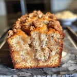 Side view of a loaf of Maple Cinnamon Crunch Bread with a golden-brown crust and visible crunchy topping.
