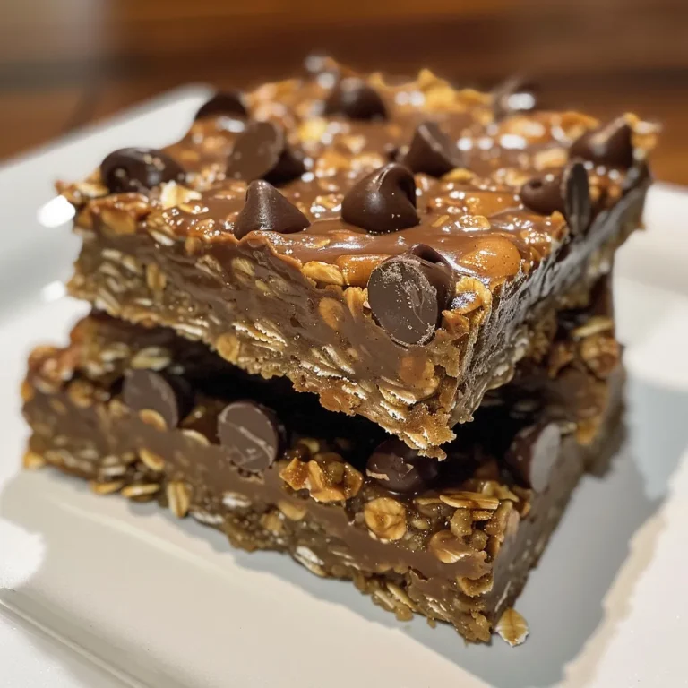 Close-up view of chocolate oatmeal bars, showcasing a rich chocolate layer and oats.