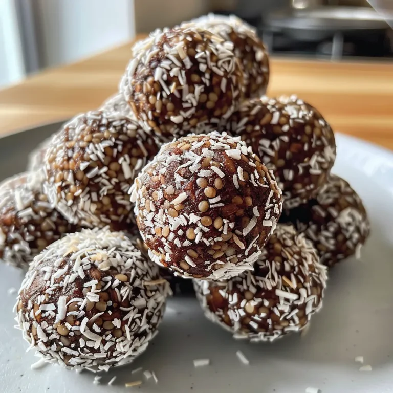 Close-up side view of No-Bake Coconut Coffee Protein Balls with a glossy texture.