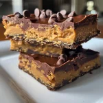 Close-up of no-bake peanut butter bars with a smooth texture.