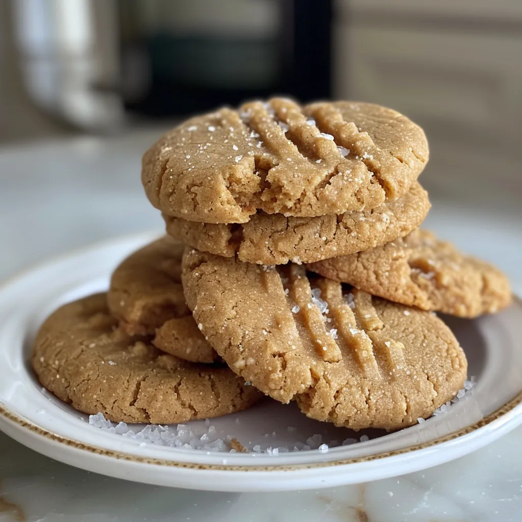 Side view of freshly baked, perfectly round peanut butter cookies with a slight sheen.