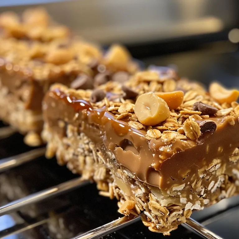 Close-up view of a peanut butter granola bar with a chewy texture.